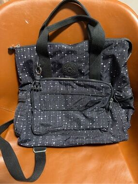 Kipling Navy Black Dot Convertible Tote Backpack